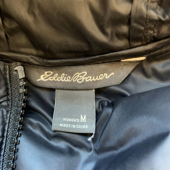 Eddie Bauer Luna Peak Down Parka Jacket Women M Black Hooded Goose Duvet EB550 - Picture 3 of 14